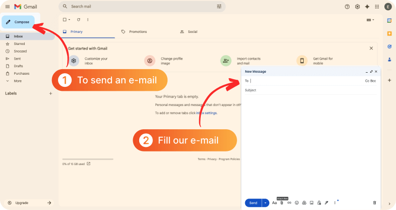 Email interface showing where to compose