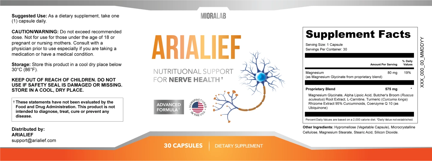 Arialief Supplement Label